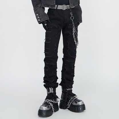 Damage Fray Fringe Straight Pants WN24292