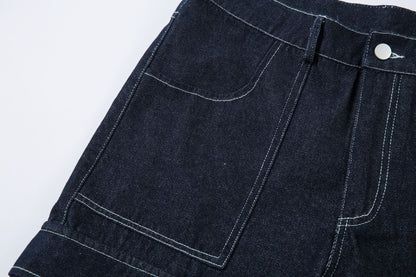 Washed Wide-Leg Cargo Denim Pants WN12733