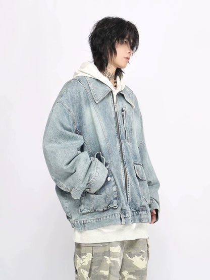 Oversize Zipper Denim Jacket WN8348