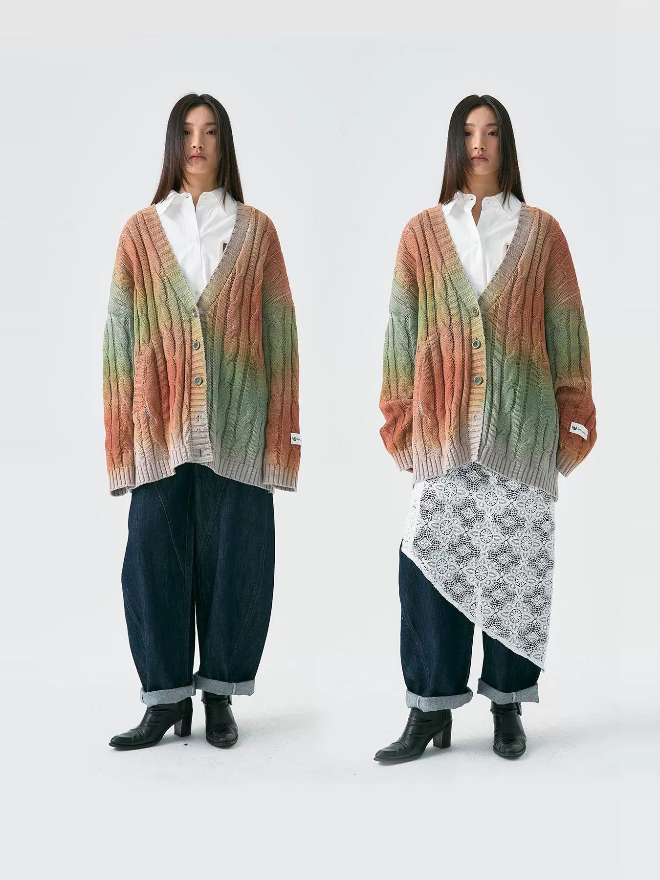 Aran Flower Weave Spray Color Knitted Cardigan WN18976