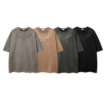 Suede Letter Print Short Sleeve T-Shirt WN25583