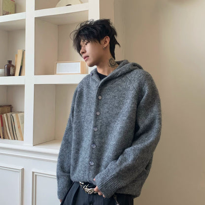 Hooded Plain Knit Cardigan WN22225