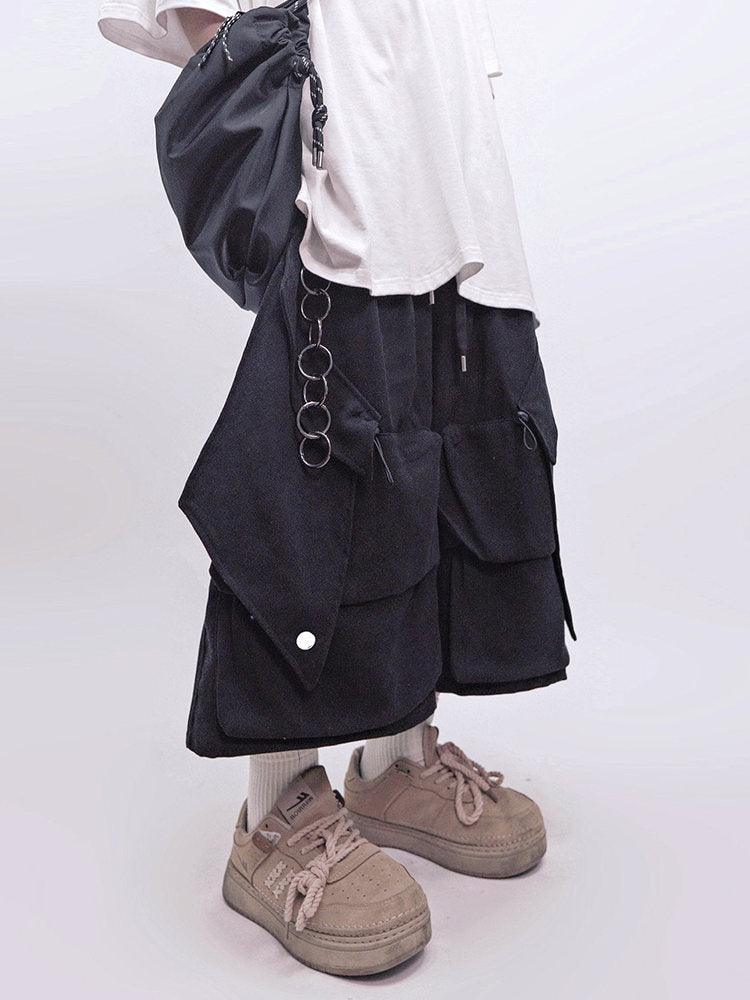 Multi Pocket Wide Leg Cargo Half Pants WN23986