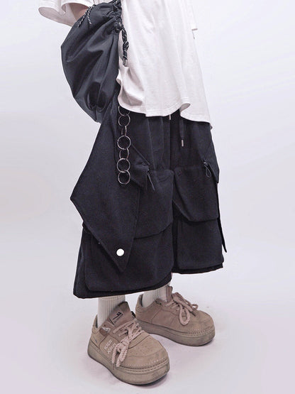 Multi Pocket Wide Leg Cargo Half Pants WN23986