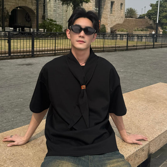 Scarf-Collar Design Short Sleeve T-Shirt WN25226