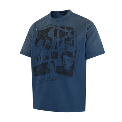 Portrait Print Damage Short Sleeve T-Shirt WN25455