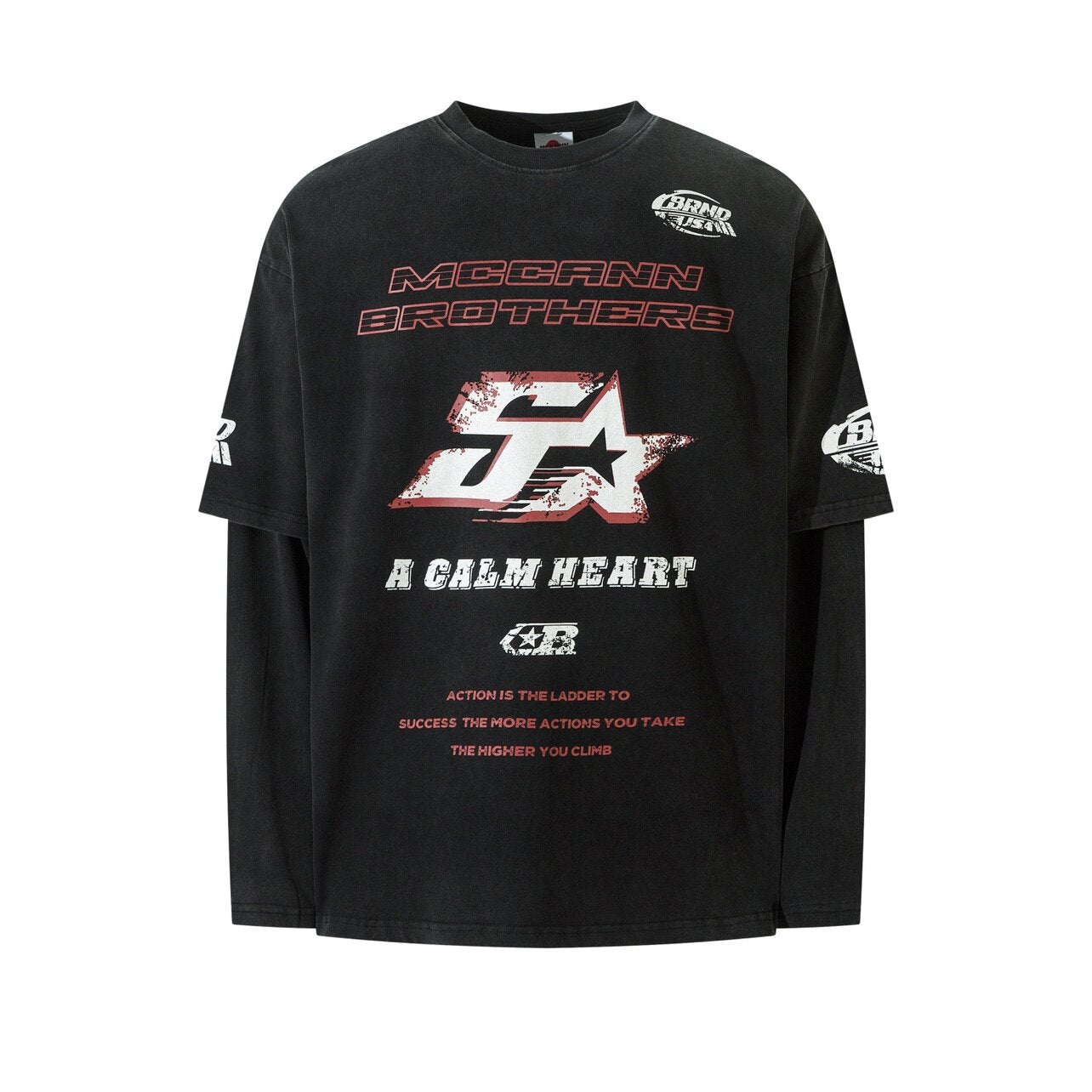 Graphic Paint Print Fake Layered Oversize Long Sleeve T-Shirt WN24420