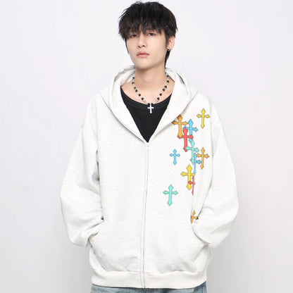Foam Cross Print Zipper Hoodie WN21040