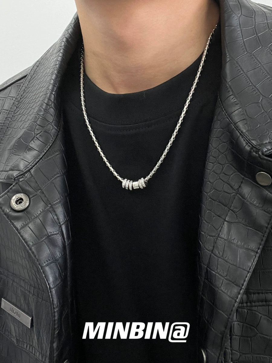 Rhinestone Circle Titanium Steel Necklace WN19253