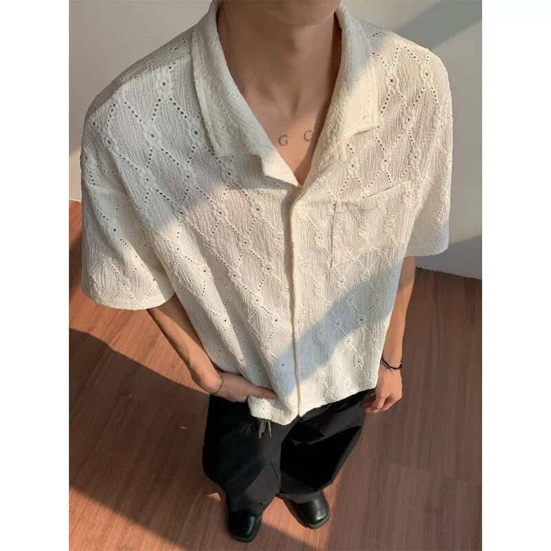 Cuban Collar Jacquard Short Sleeve Shirt WN19297