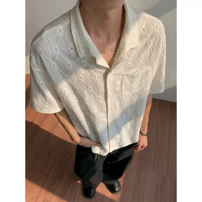 Cuban Collar Jacquard Short Sleeve Shirt WN19297