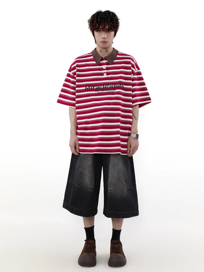 Oversize Stripe Short Sleeve Polo Shirt WN7531