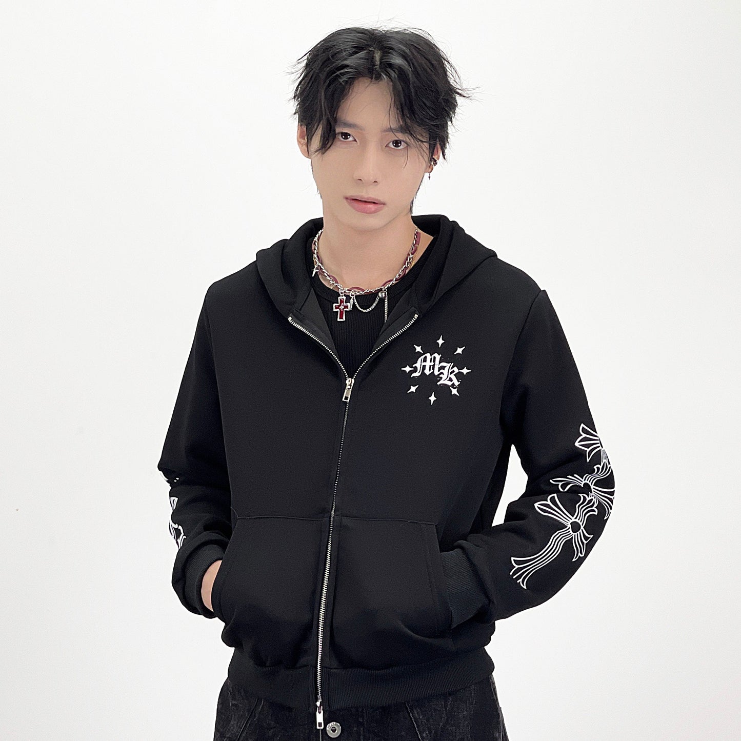 Letter Print Short Length Oversize Zipper Hoodie WN24249