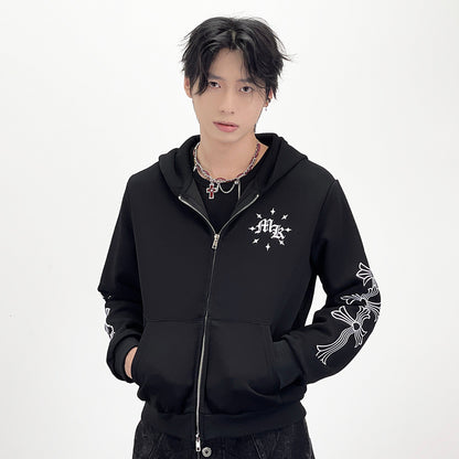 Letter Print Short Length Oversize Zipper Hoodie WN24249