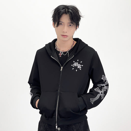 Letter Print Short Length Oversize Zipper Hoodie WN24249