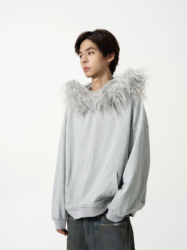 Fake Fur Collar Oversize Hoodie  WN9506