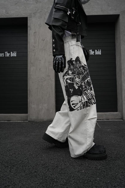 Graphic Print Text Detail Wide Leg Pants WN28088
