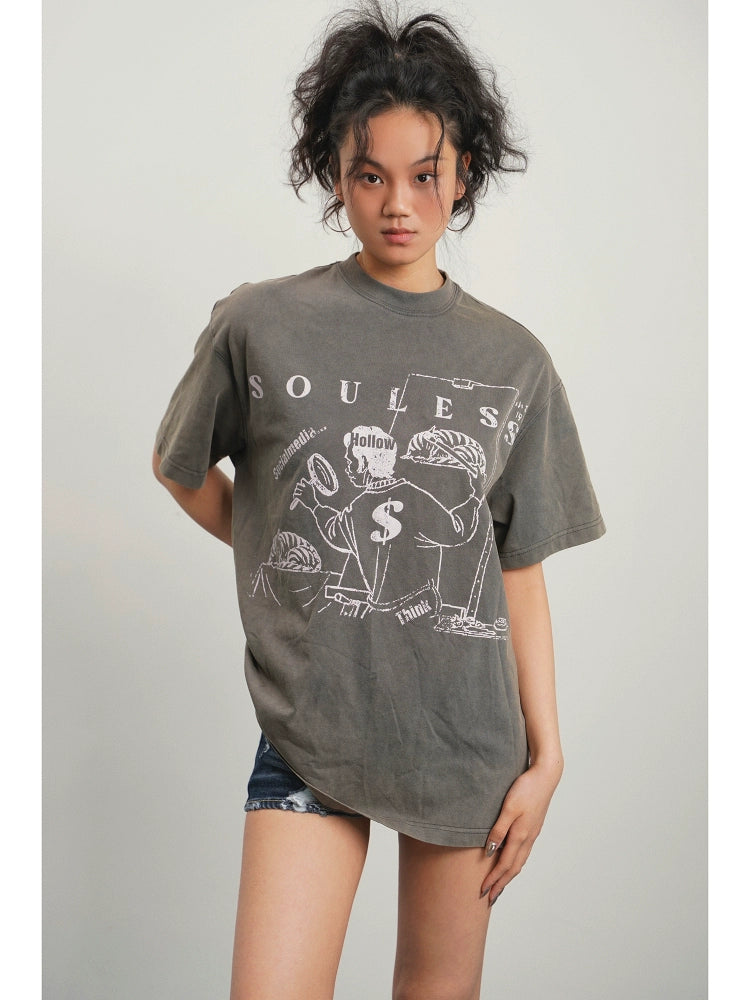 Heavyweight Wash Graphic Print Short Sleeve T-Shirt WN19005