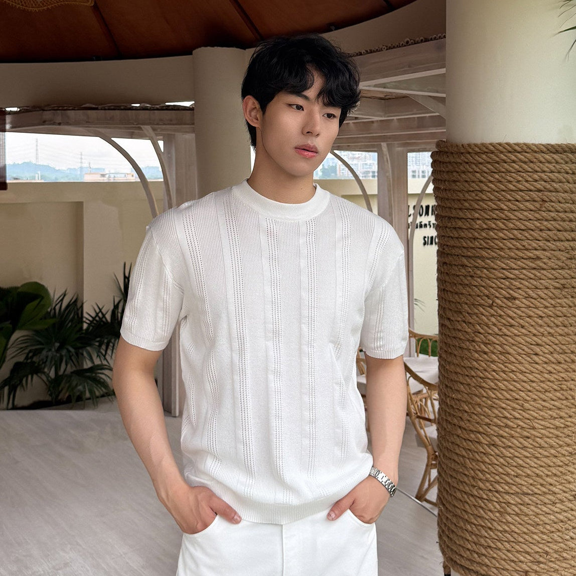 Stripe Knit Short Sleeve T-Shirt WN24915