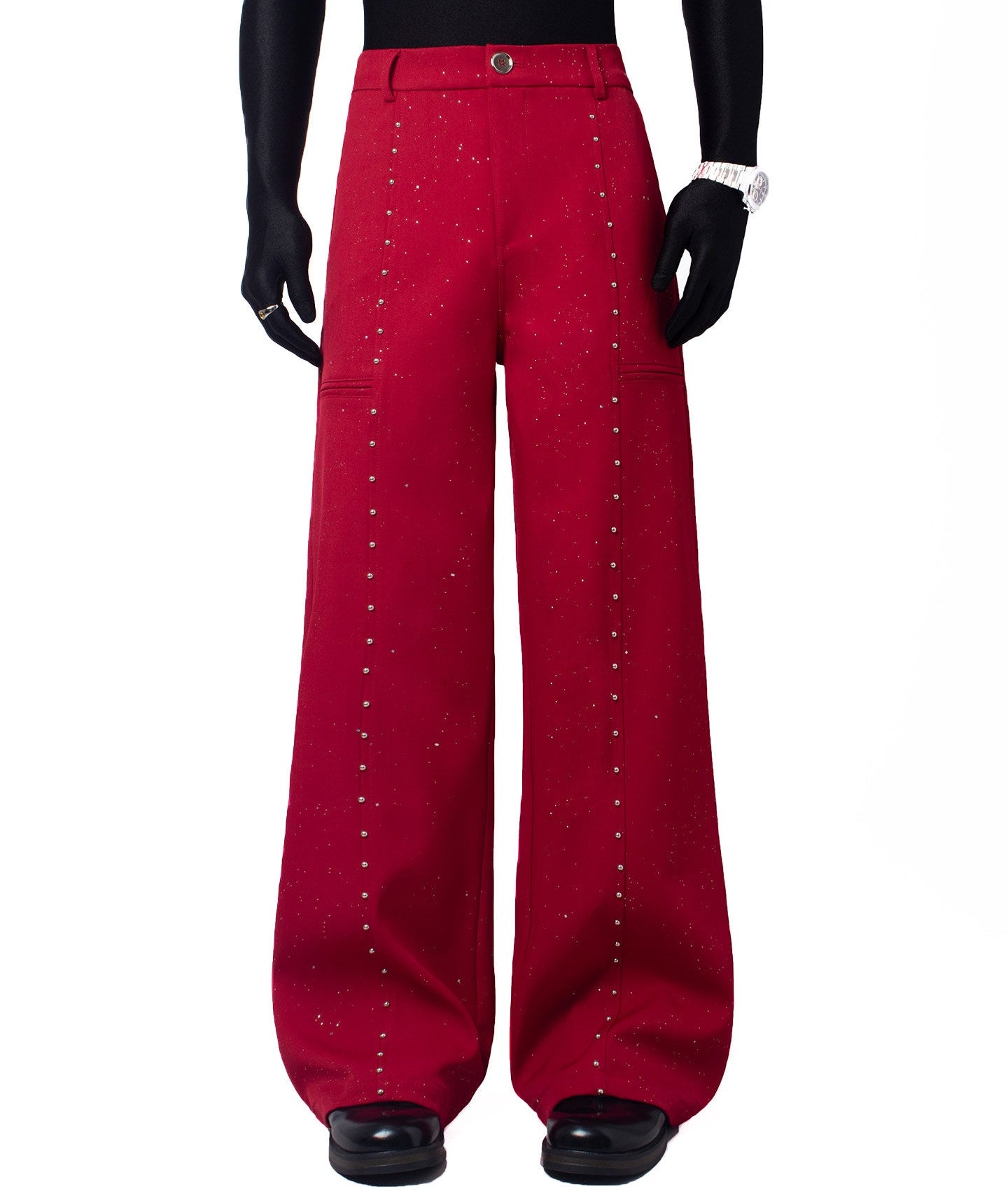 Studs Decor Buckle Short Jacket & Studs Decor Flare Trousers Setup WN23667