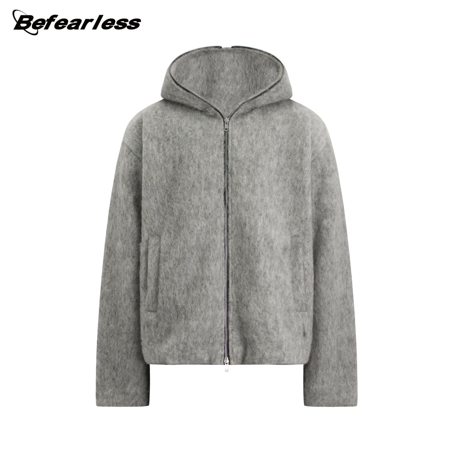 Wool Blend Full-Zip Boxy Hooded Jacket WN26382