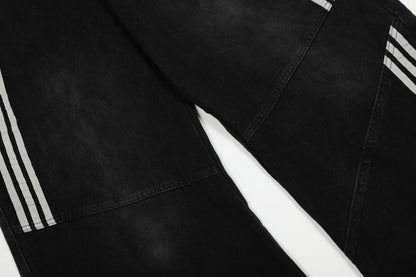 Deconstructed Three-Stripe Curved Wide Leg Denim Jeans WN25738