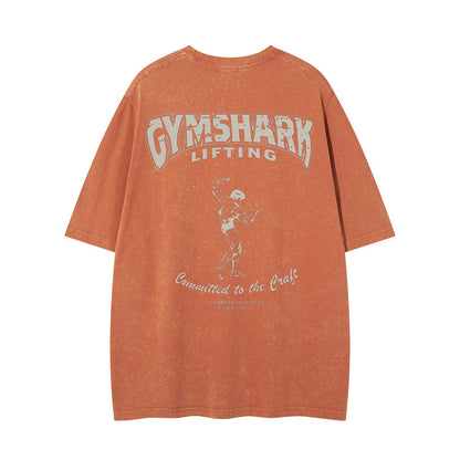 Washed Barbell Print Short Sleeve T-Shirt WN26961