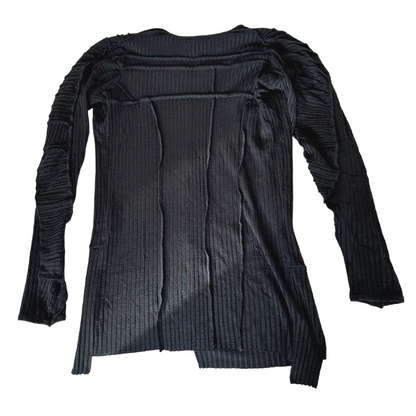 Asymmetric Pleats Deconstructed Slim Ribbed Long Sleeve T-Shirt WN21970