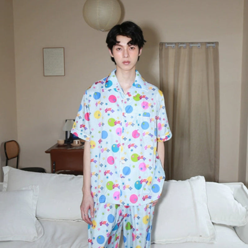 Graffiti Print Short Sleeve Shirt & Lounge Pants Setup WN20206