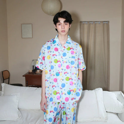 Graffiti Print Short Sleeve Shirt & Lounge Pants Setup WN20206