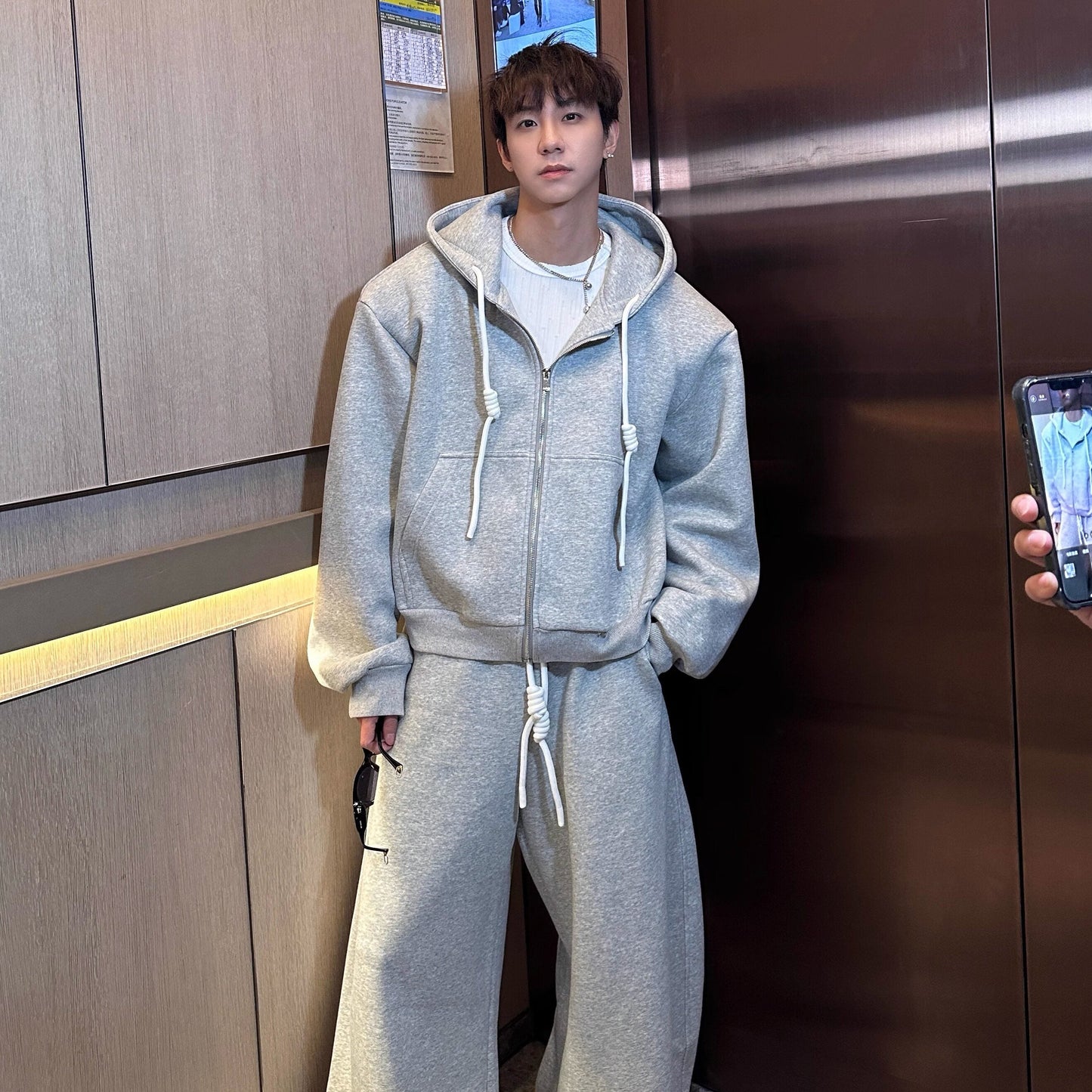 Sporty Oversize Zipper Hoodie & Wide Leg Sweatpants Setup WN25273