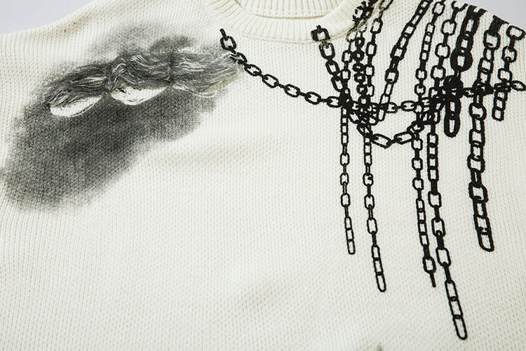 Chain Jacquard Spray Paint Knit Sweater WN11439