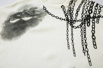Chain Jacquard Spray Paint Knit Sweater WN11439