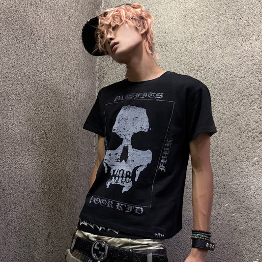 Skull Letter Graphic Print Short Sleeve T-Shirt WN27375