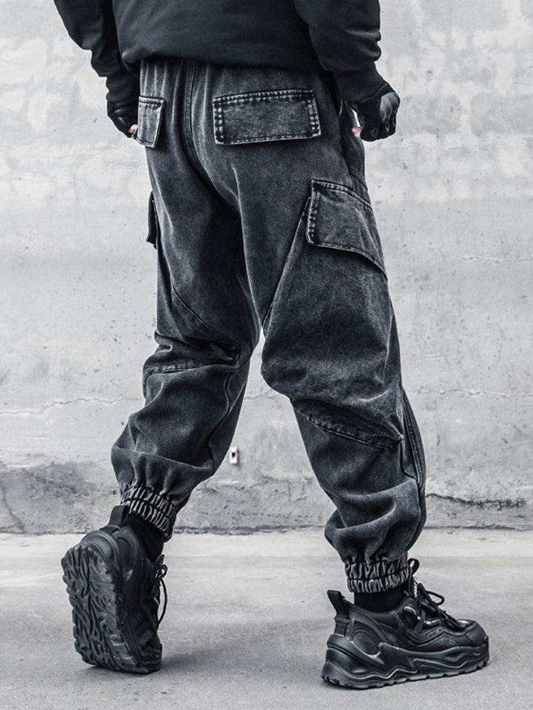 Damage Wash Cuffed Wide Leg Denim Jeans WN22414