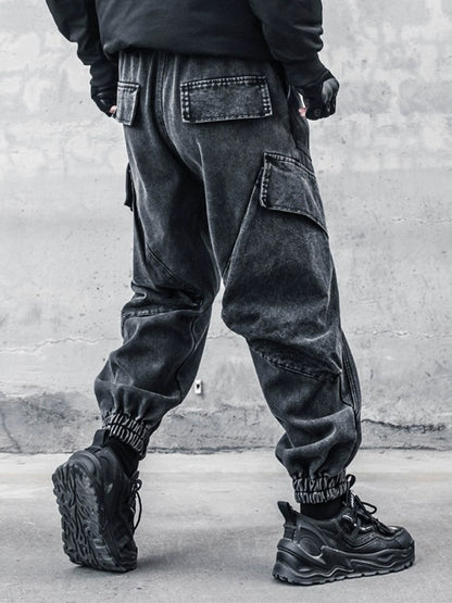 Damage Wash Cuffed Wide Leg Denim Jeans WN22414