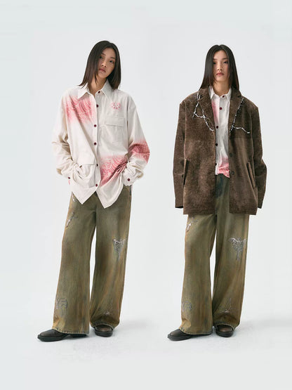 Pocket Design Corduroy Spray Print Long Sleeve Shirt WN18921