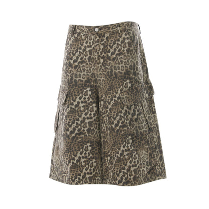 Leopard Print Multi-Pocket Wide Leg Half Pants WN25827