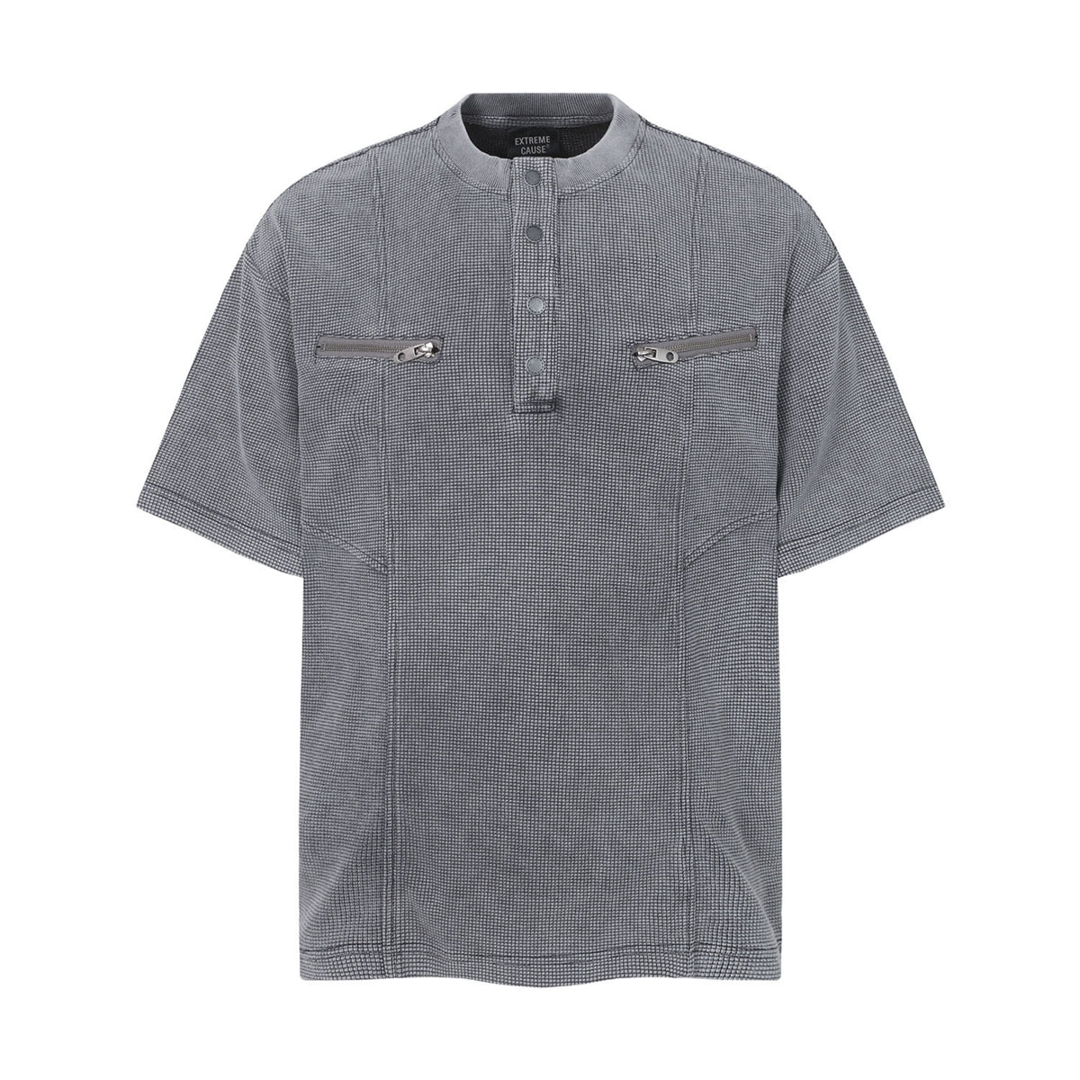 Waffle Henley Zipper Oversize Short Sleeve T-Shirt WN26900