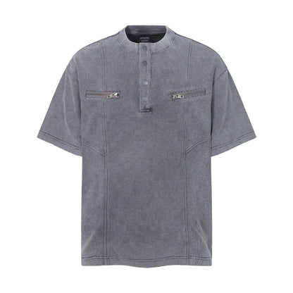 Waffle Henley Zipper Oversize Short Sleeve T-Shirt WN26900