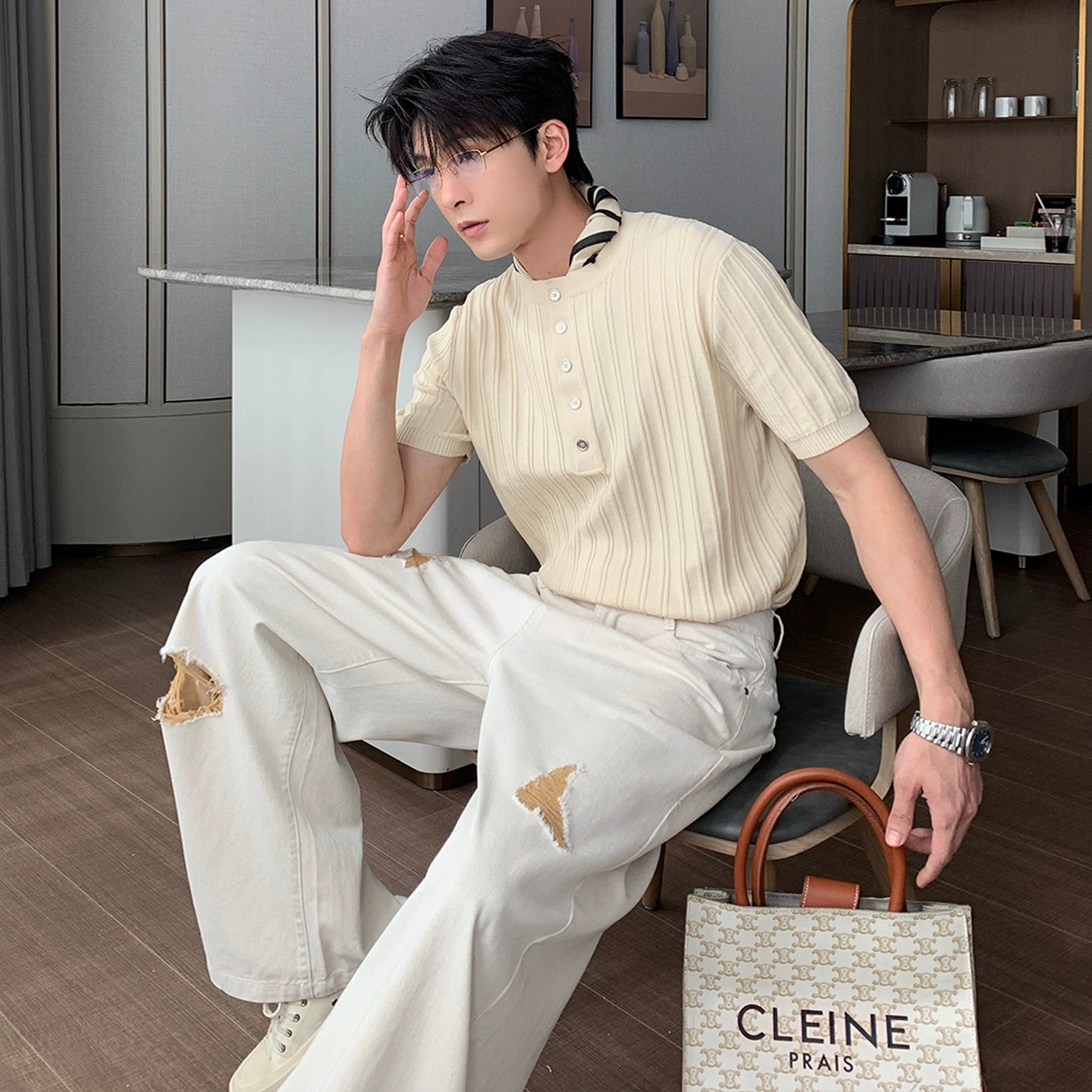 Henry Neck Oversize Short Sleeve T-Shirt WN20454