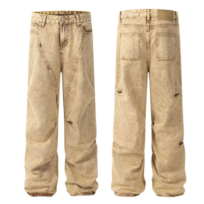 Washed Curved Wide Leg Denim Jeans WN26000