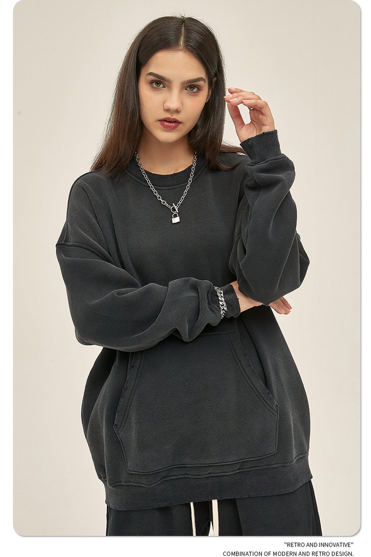Fleece Lining Spray-dye Damage Oversize Sweatshirt WN9967