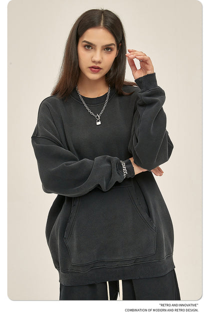 Fleece Lining Spray-dye Damage Oversize Sweatshirt WN9967