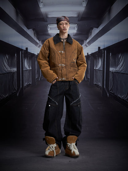 Deconstruct Design Topstitch Raw Edge Wide Leg Barrel Denim Jeans WN22865