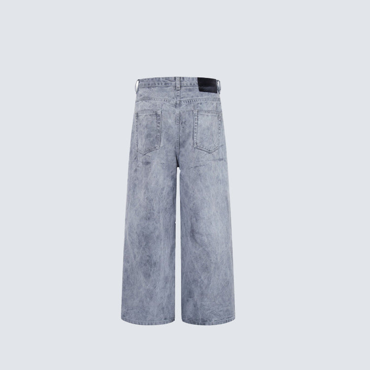 Two-Tone Graphic Panel Studs Wide Leg Denim Jeans WN27813