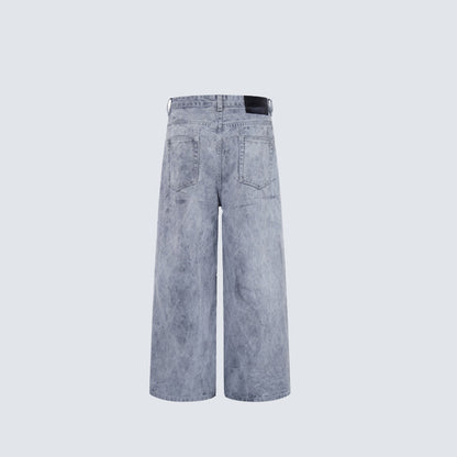 Two-Tone Graphic Panel Studs Wide Leg Denim Jeans WN27813