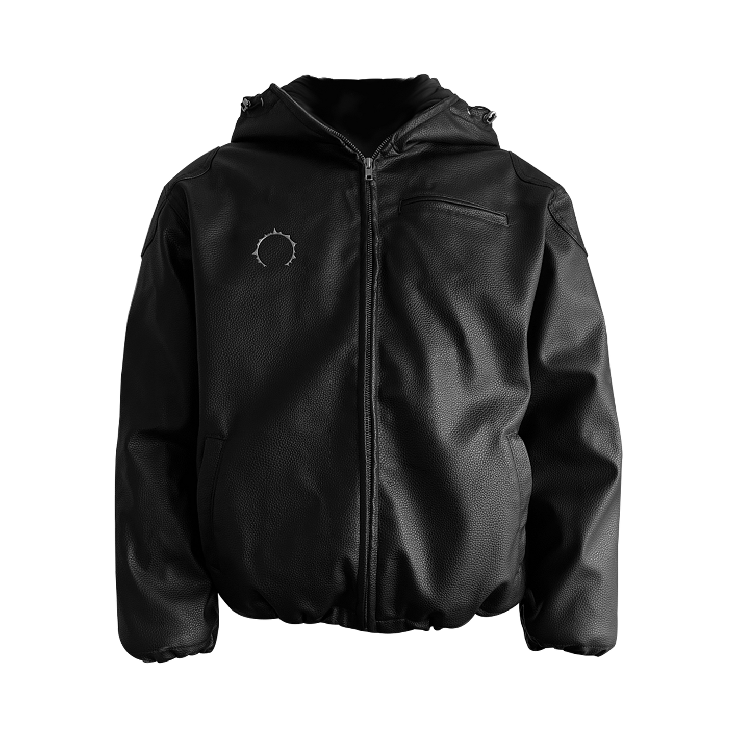 Back Graphic Design Hooded PU Leather Jacket WN15855