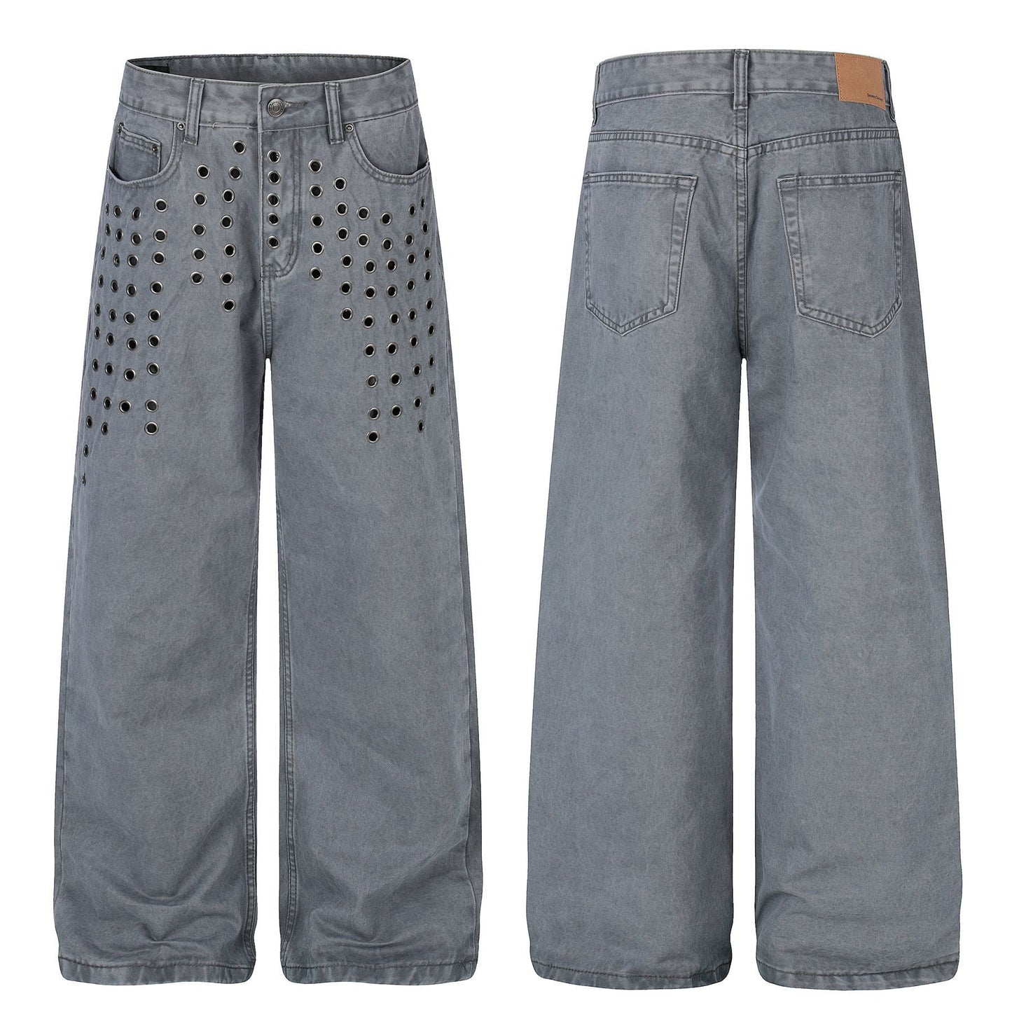 Washed Eyelet Wide Leg Denim Jeans WN25959