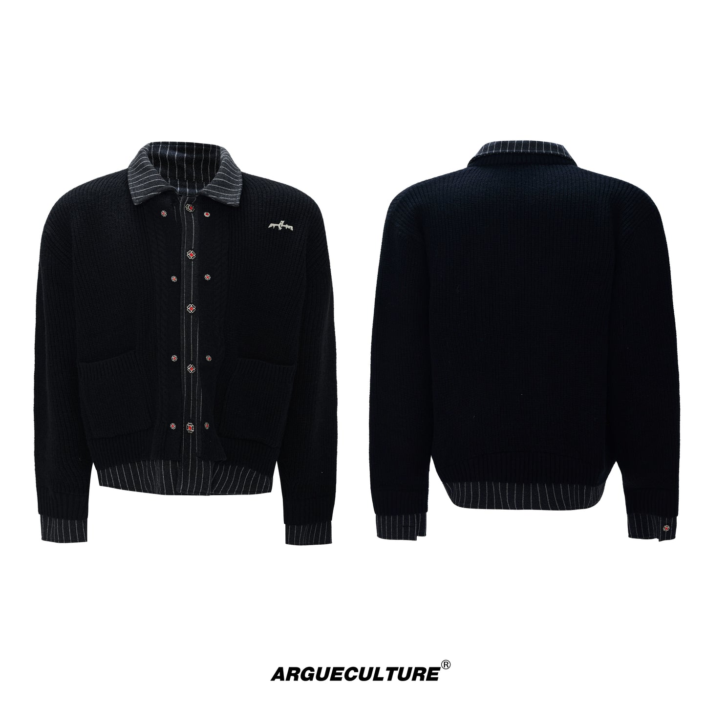 Fake Layered Stripe Button Knit Cardigan WN22589